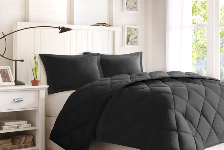 Larkspur 3M Scotchgard Diamond Quilting Reversible Down Alternative Comforter Set in Black/Black From Madison Park Essentials