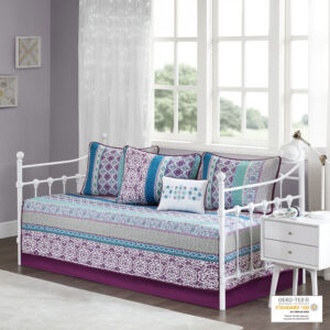 Joni 6 Piece Boho Reversible Daybed Set in Purple From Intelligent Design