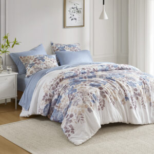 Luna Floral Comforter Set with Bed Sheets in Blue From Madison Park Essentials