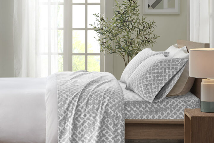 Cozy Flannel Printed Sheet Set in Grey Geo From True North by Sleep Philosophy