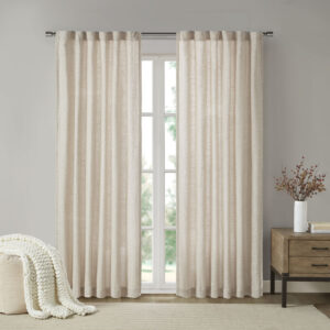 Beals Faux Linen Rod Pocket and Back Tab Fleece Lined Curtain Panel in Natural From Madison Park