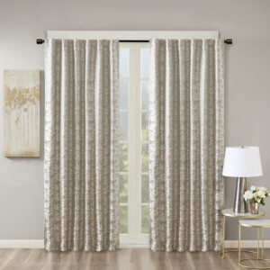 Cassius Jacquard Lined Total Blackout Rod Pocket/Back Tab Curtain Panel in Grey/Silver From SunSmart