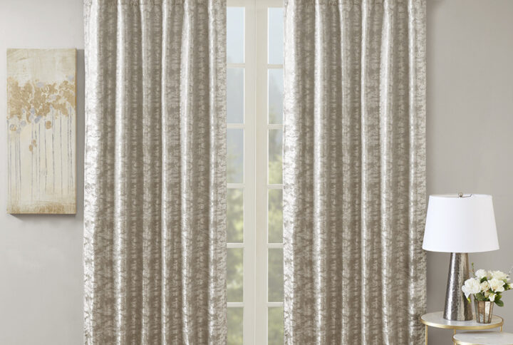 Cassius Jacquard Lined Total Blackout Rod Pocket/Back Tab Curtain Panel in Grey/Silver From SunSmart