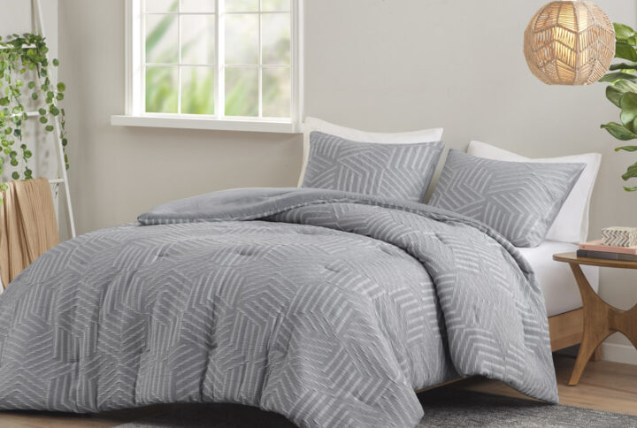 Bentley 3 Piece Matelasse Jacquard Comforter Set in Grey-Blue From Urban Habitat