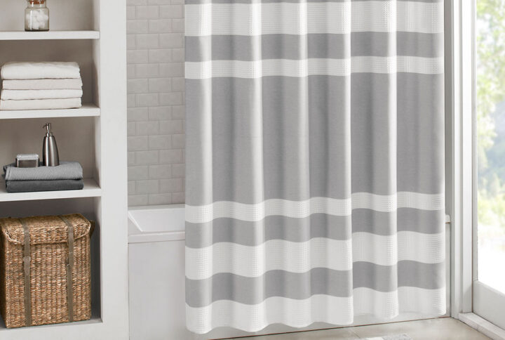 Spa Waffle Shower Curtain with 3M Treatment in Grey From Madison Park