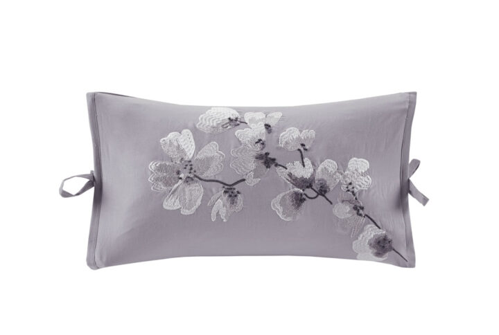 Sakura Blossom Embroidered Cotton Oblong Decorative Pillow in Lilac From N Natori