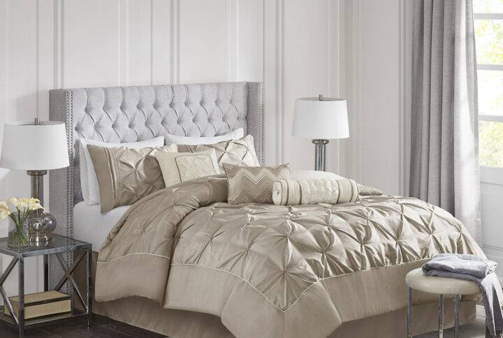 Laurel 7 Piece Tufted Comforter Set in Taupe From Madison Park