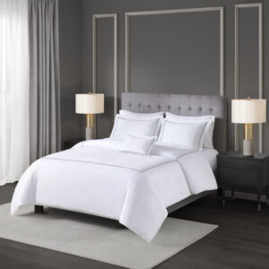 500 Thread Count Luxury Collection 100% Cotton Sateen Embroidered Duvet Cover Set in White/Grey From Madison Park Signature