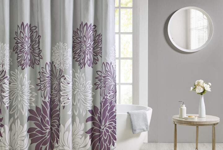 Maible Printed Floral Shower Curtain in Purple From Madison Park Essentials