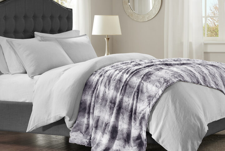 Zuri Faux Fur Oversized Bed Throw in Grey From Madison Park