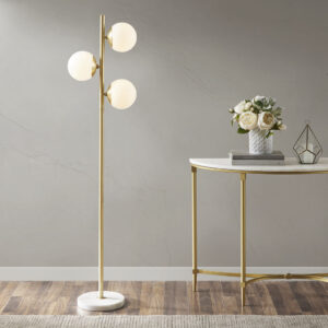 Holloway 3-Globe Light Floor Lamp with Marble Base in White/Gold From INK+IVY