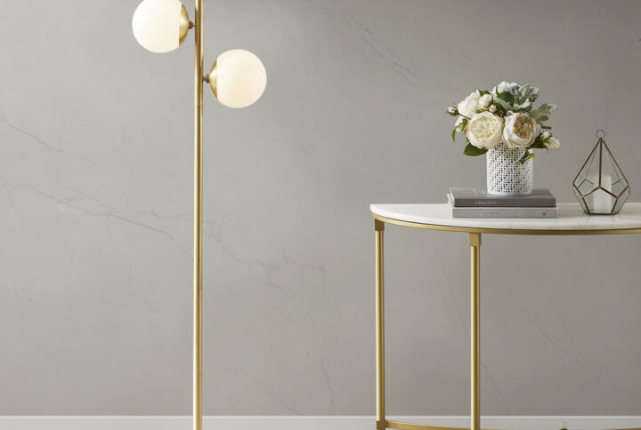 Holloway 3-Globe Light Floor Lamp with Marble Base in White/Gold From INK+IVY