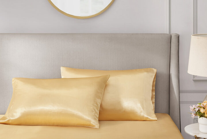 Satin Luxury 2 PC Pillowcases in Gold From Madison Park Essentials