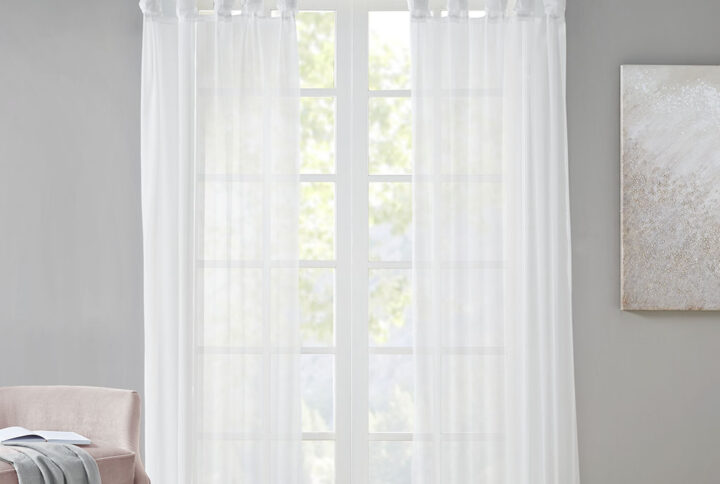 Ceres Twist Tab Voile Sheer Window Pair in White From Madison Park