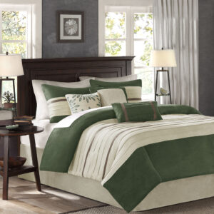 Palmer 7 PC Pieced Faux Suede Comforter Set in Green From Madison Park