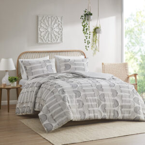 Astoria Clip Jacquard Duvet Cover Set in Grey From Intelligent Design