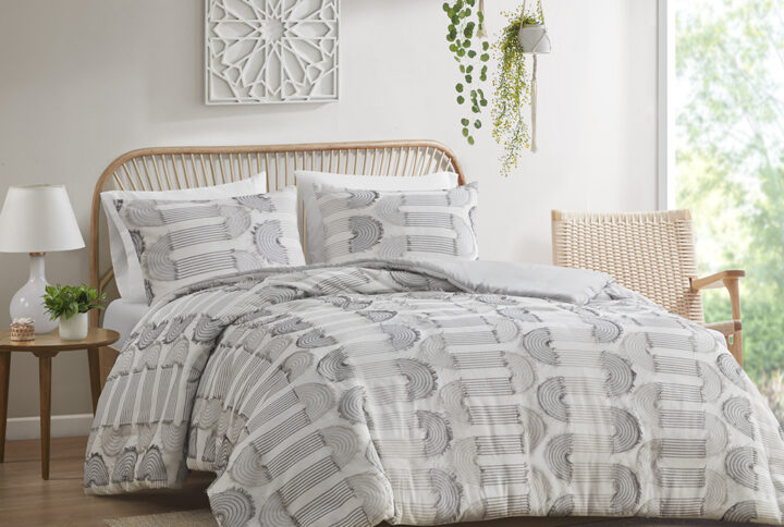 Astoria Clip Jacquard Duvet Cover Set in Grey From Intelligent Design