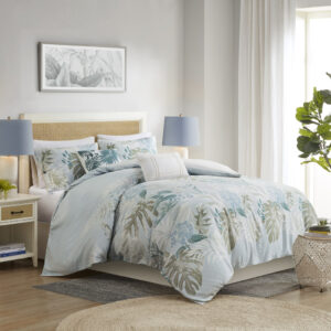 Kiawah Island 5 Piece Cotton Duvet Cover Set with Throw Pillow in Blue From Harbor House