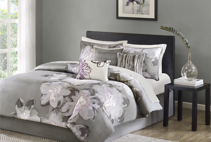 Serena 7 Piece Comforter Set in Grey From Madison Park