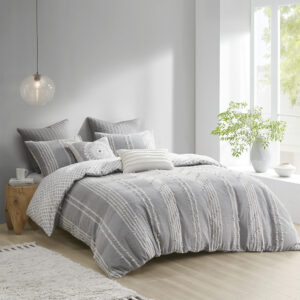 Kara 3 Piece Cotton Jacquard Duvet Cover Set in Gray From INK+IVY