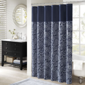 Aubrey Jacquard Shower Curtain in Navy From Madison Park