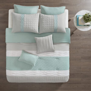 Tinsley 8 Piece Comforter Set in Seafoam/Grey From 510 Design