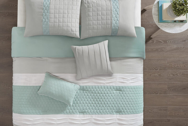 Tinsley 8 Piece Comforter Set in Seafoam/Grey From 510 Design