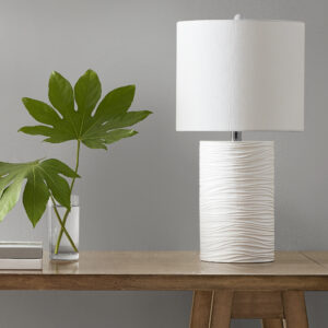 Crewe Textured Resin Table Lamp in White From 510 Design