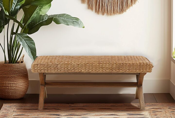 Seadrift Seadrift Hand-woven Water Hyacinth Accent Bench in Brown From INK+IVY