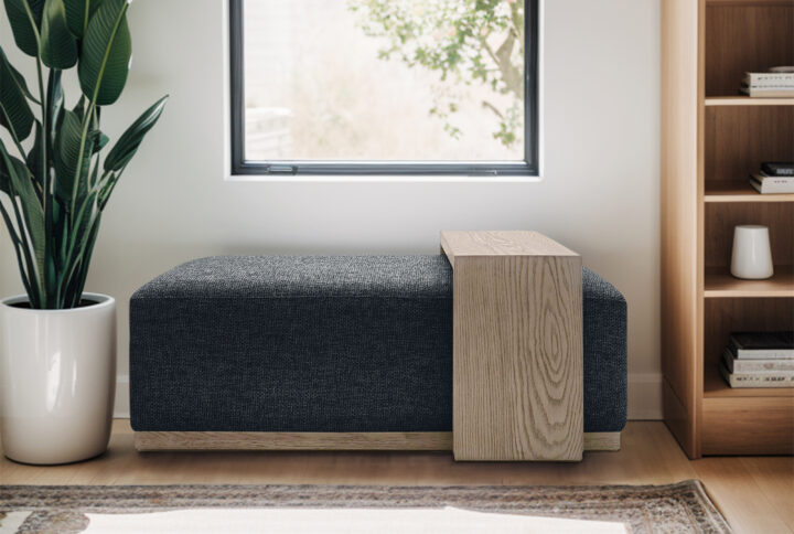 Peggy Bench/Cocktail Ottoman With Table in Dark Grey From Chapel Hill