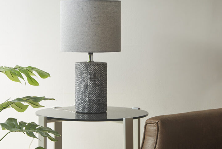 Bayard Embossed Ceramic Table Lamp in Grey From 510 Design