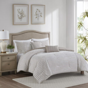 Taylor 5 Piece Clipped Jacquard Comforter Set with Throw Pillows in Natural From Madison Park