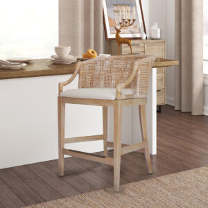 Playa Handcrafted Rattan Counter Stool 25" H in Natural Whitewash From Martha Stewart