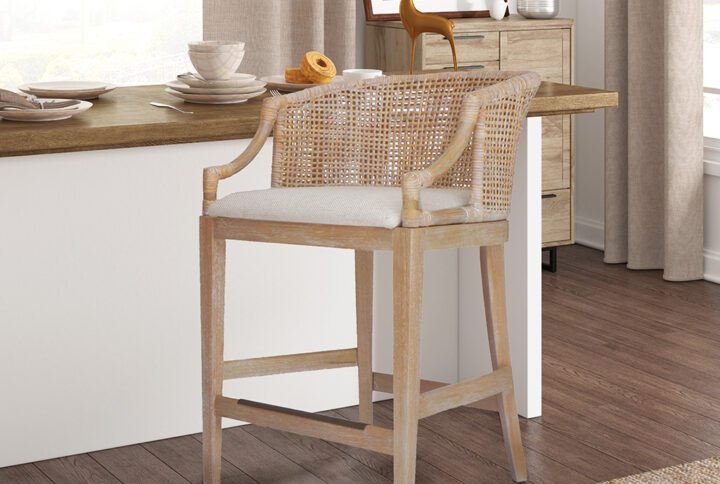 Playa Handcrafted Rattan Counter Stool 25" H in Natural Whitewash From Martha Stewart