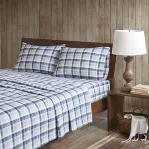 Flannel Sheet Set in Blue Plaid From Woolrich