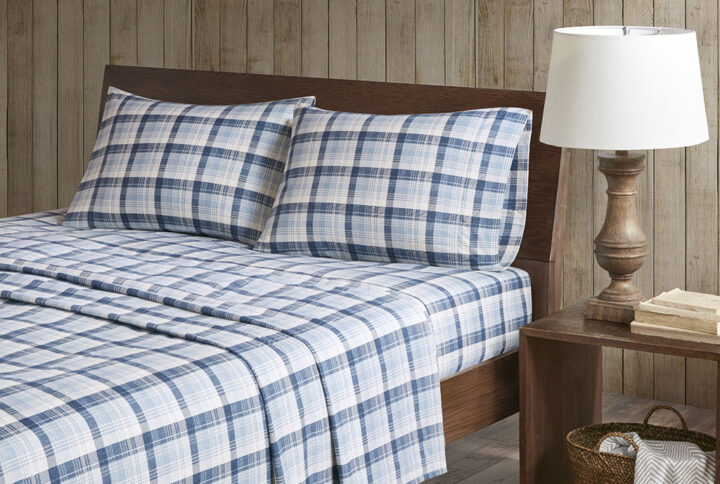 Flannel Sheet Set in Blue Plaid From Woolrich