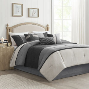 Palisades 7 Piece Faux Suede Comforter Set in Black From Madison Park