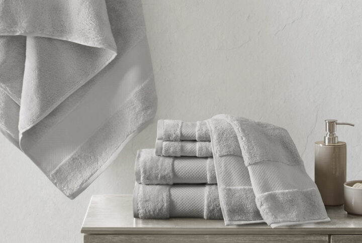 Turkish Cotton 6 Piece Bath Towel Set in Grey From Madison Park Signature