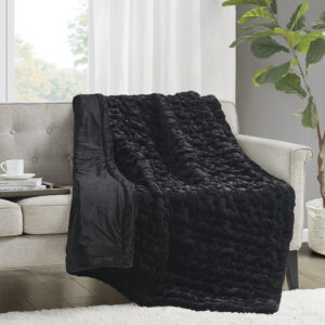 Ruched Fur Throw in Black From Madison Park