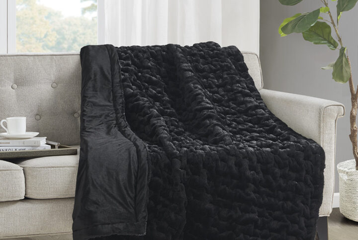 Ruched Fur Throw in Black From Madison Park