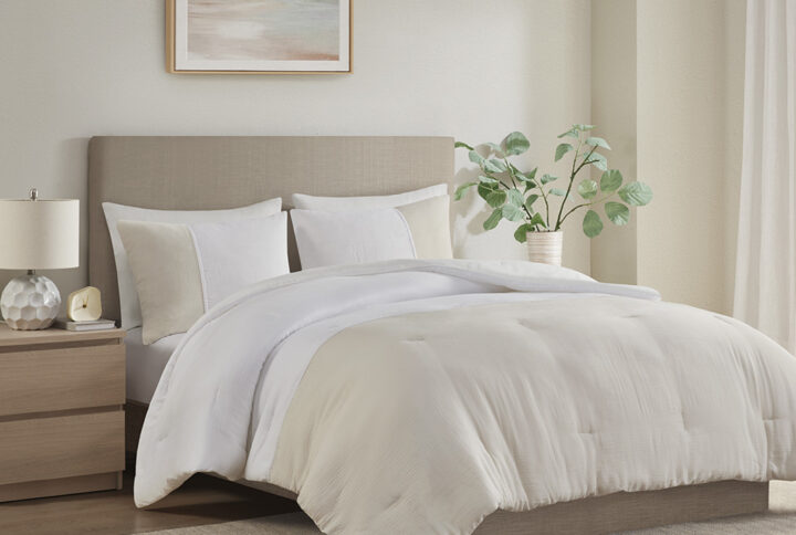 Miro 3 Piece Gauze Oversized Comforter Set in Natural From Beautyrest