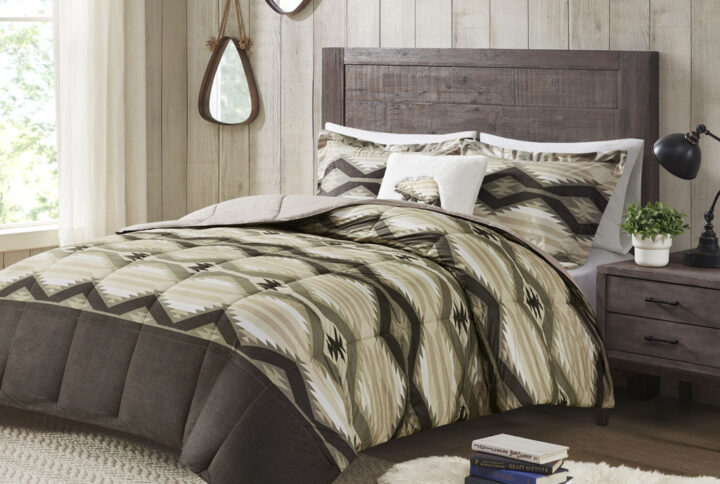 Emmet Creek Down Alternative Comforter Set with Throw Pillow in Brown From Woolrich