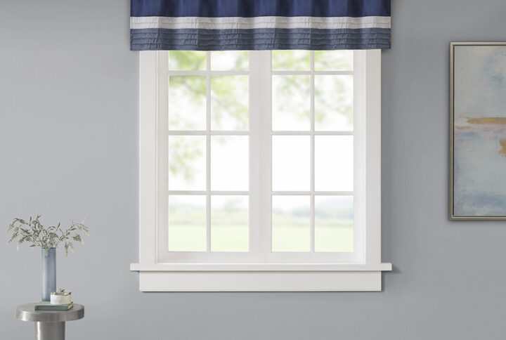 Amherst Polyoni Pintuck Window Valance in Navy From Madison Park