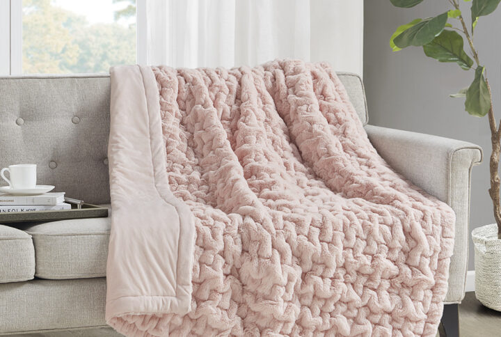 Ruched Fur Throw in Blush From Madison Park