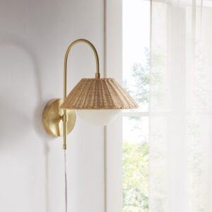 Laguna Rattan Weave Shade Wall Sconce in Gold From INK+IVY