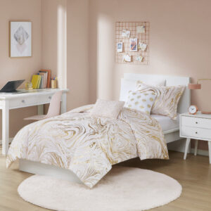 Rebecca Metallic Printed Duvet Cover Set in Blush/Gold From Intelligent Design