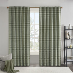 Anaheim Plaid Rod Pocket and Back Tab Curtain Panel with Fleece Lining in Green From Madison Park