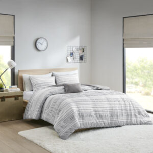 Lumi Striped Comforter Set in Grey From Intelligent Design