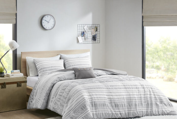 Lumi Striped Comforter Set in Grey From Intelligent Design