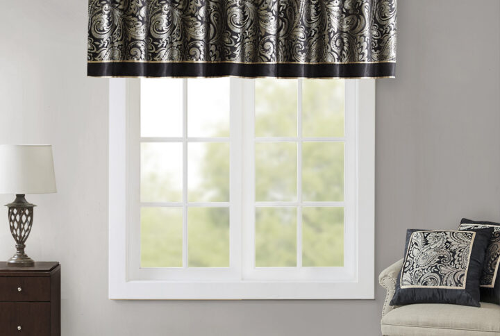 Aubrey Jacquard Window Valance in Black From Madison Park